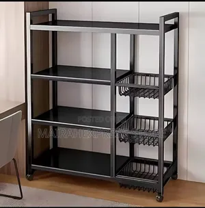4-Storey Kitchen Shelf With 3 Wire Baskets Organizer