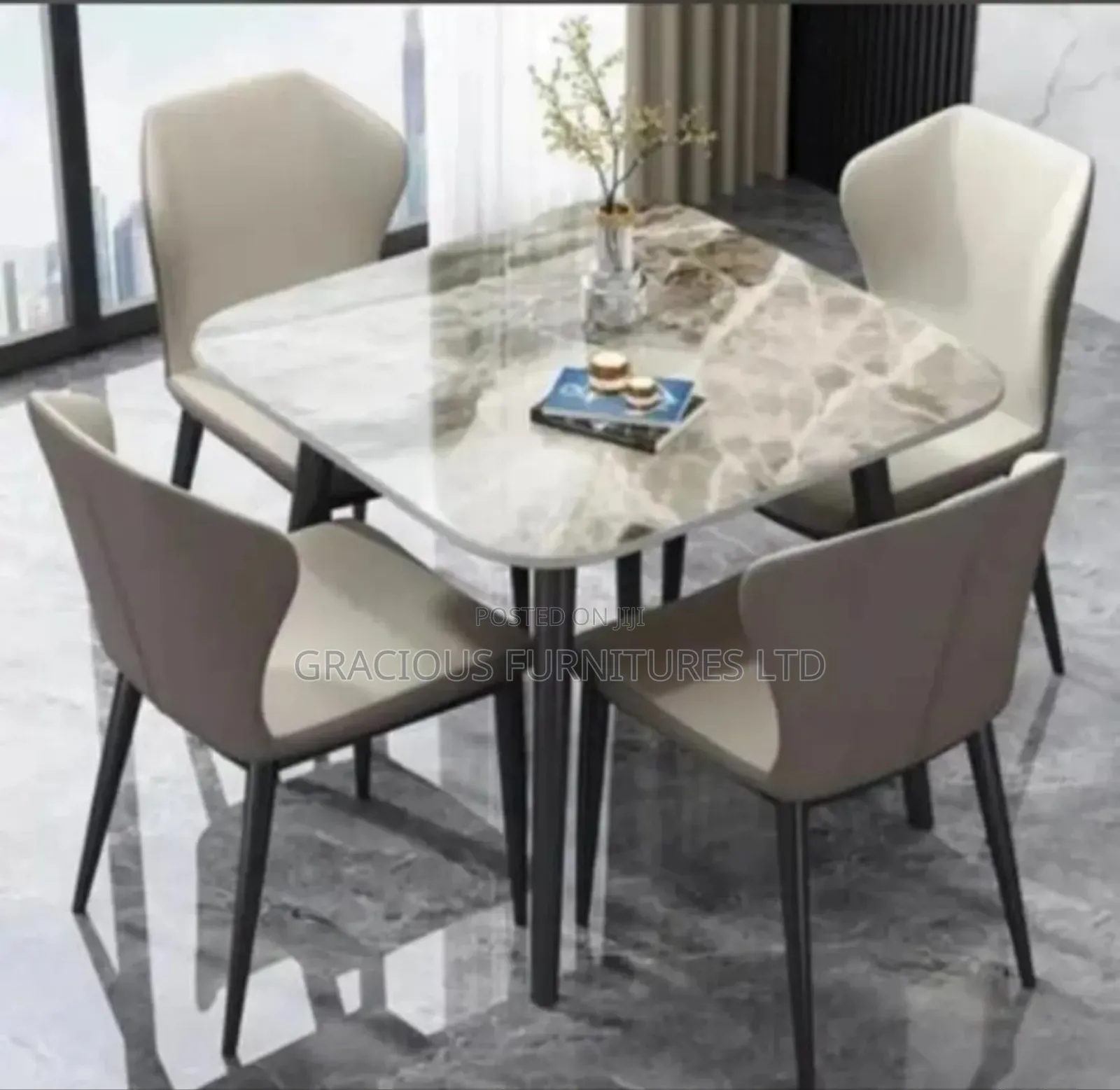 Marble Square Dining Table Set 
By 4