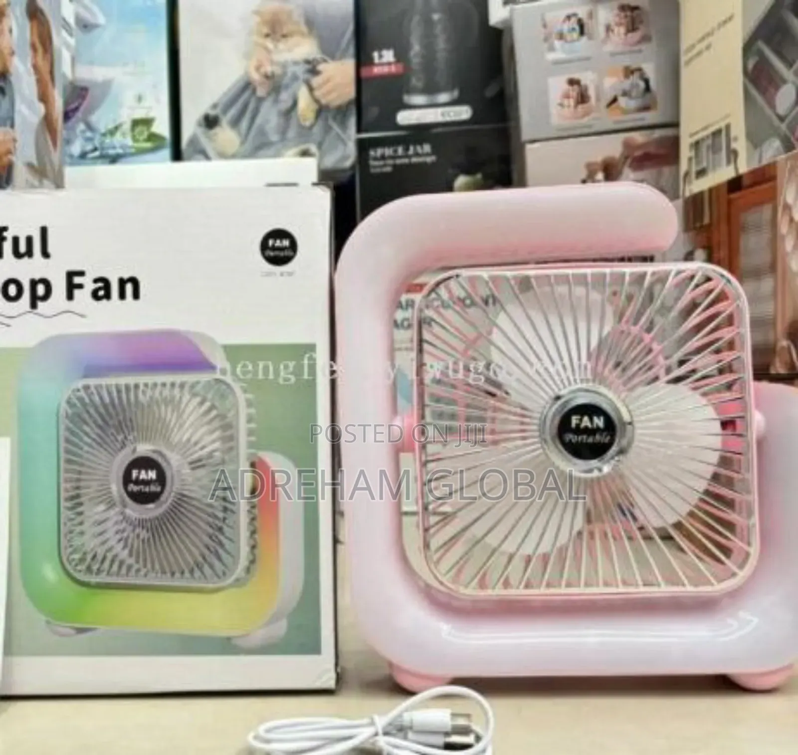 Square Rechargeable Colourful Desktop Fan