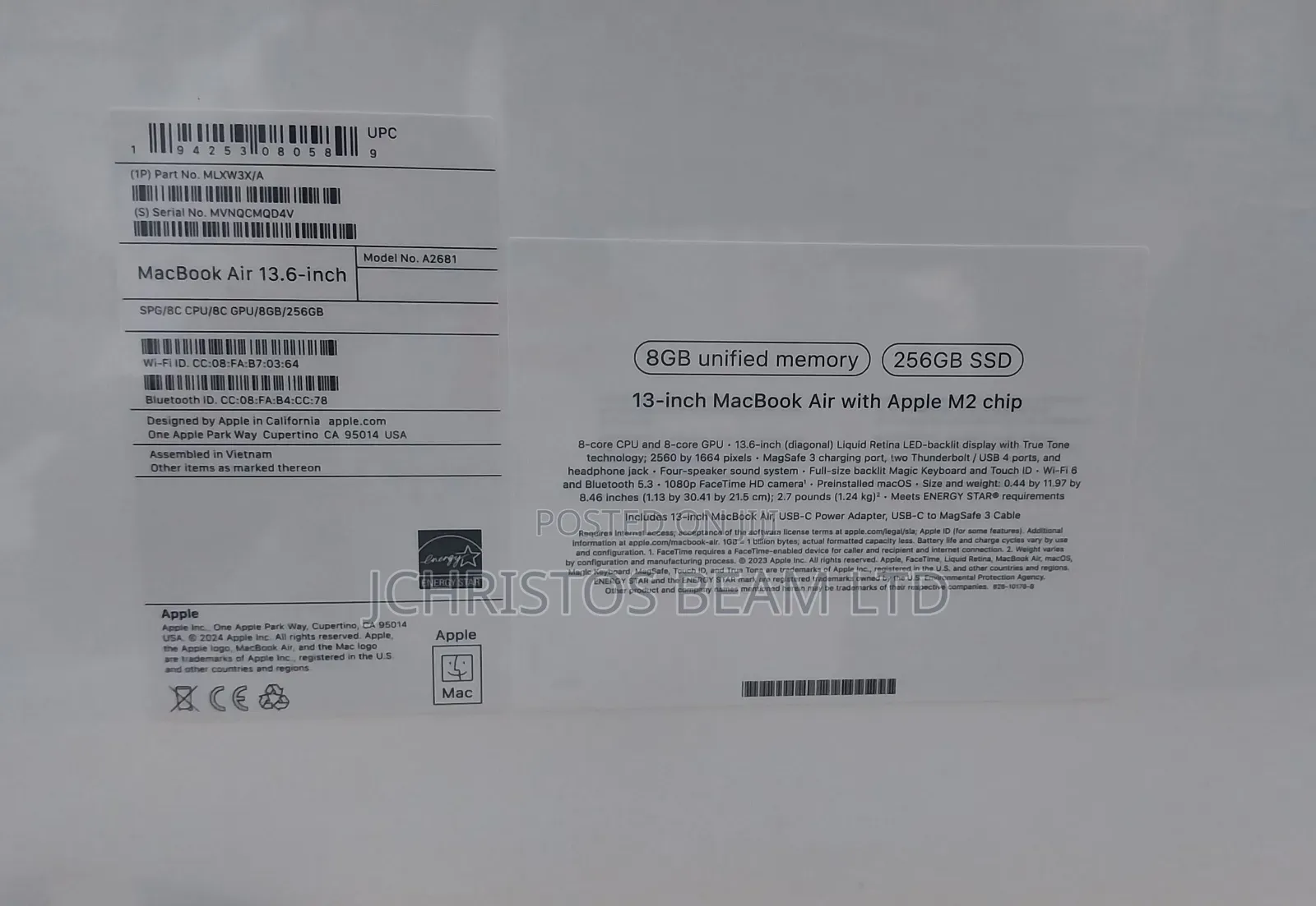 New Laptop Apple MacBook Air 8GB Apple M2 SSD 256GB