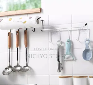 Wall-Mounted Kitchen Roll and Utensil Rack