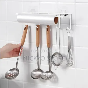 Wall-Mounted Kitchen Roll and Utensil Rack