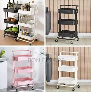 3-Tier Rolling Cart, Kitchen Storage Rack, Baby Trolley