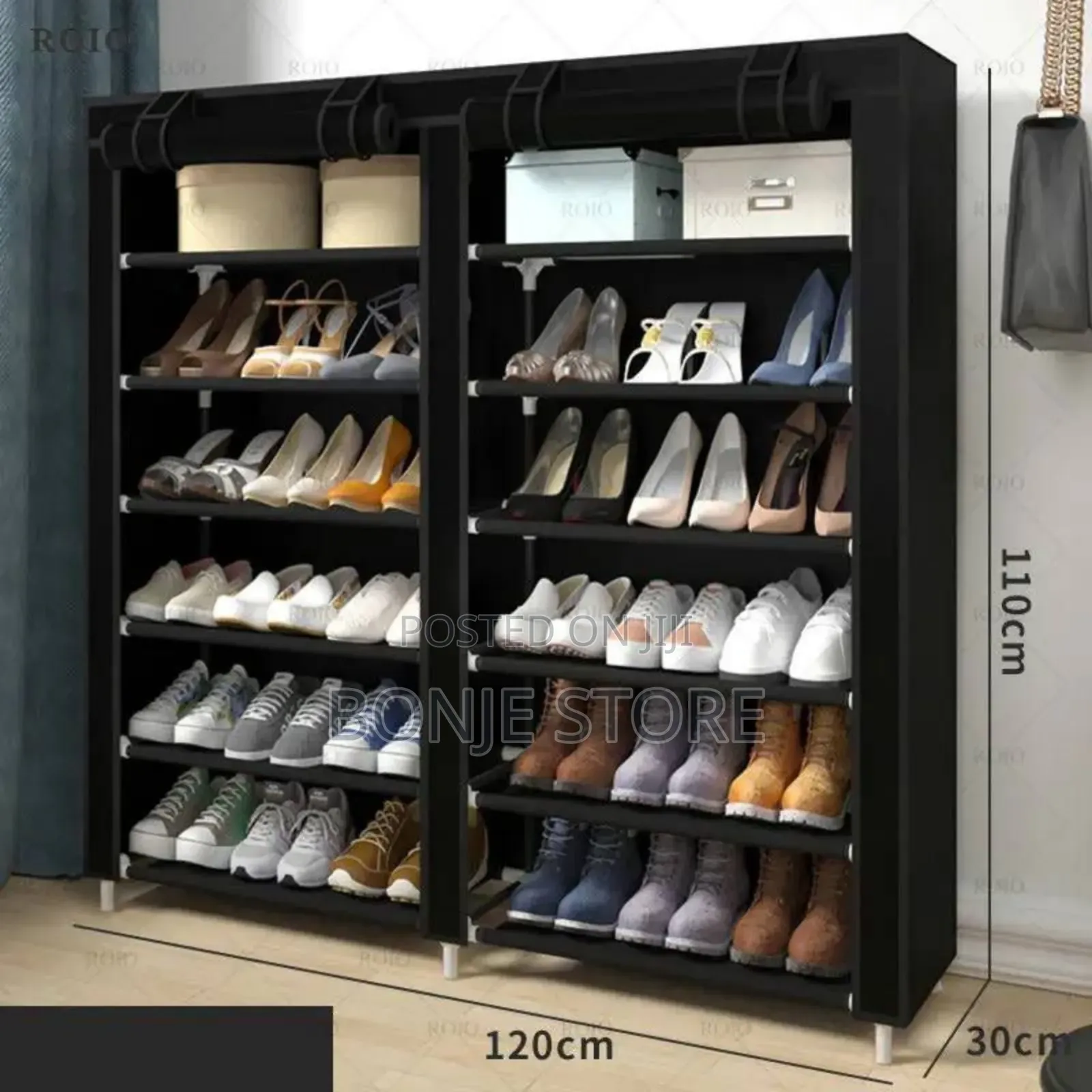 Double Sided Shoe Rack With Dustproof Cover - 6 Tier