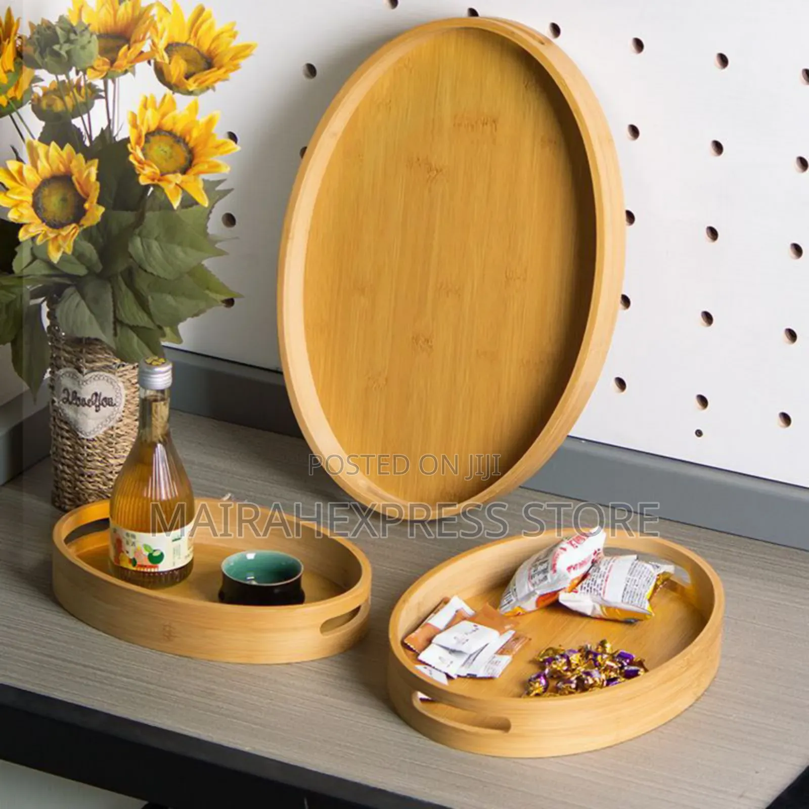 3pcs Oval Wooden Tray