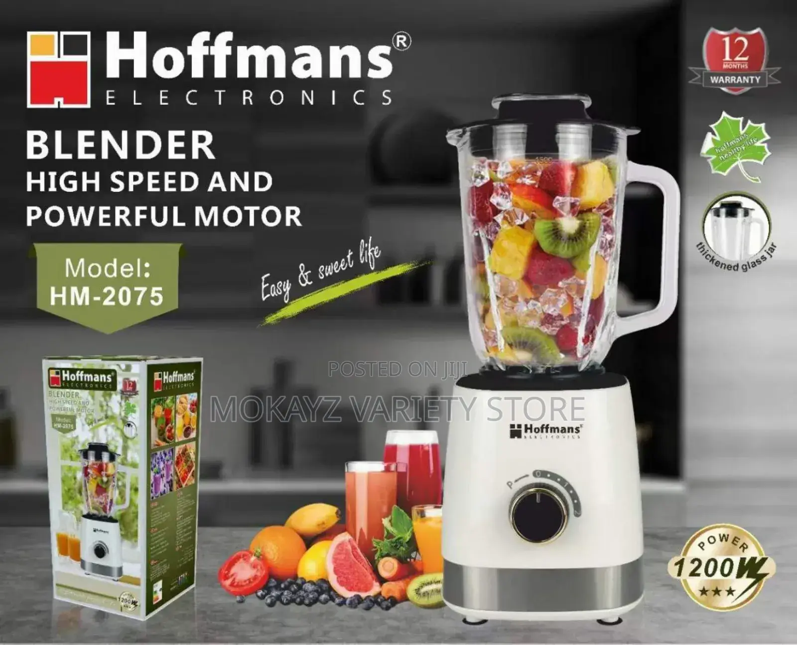 Hoffmans 1200watts Blender(Cup Is Glass)