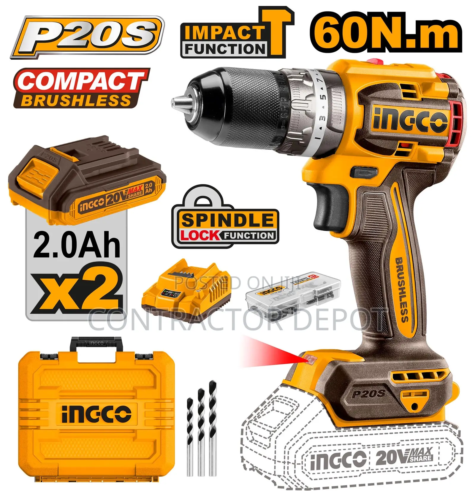 INGCO Compact Brushless Cordless Impact Drill