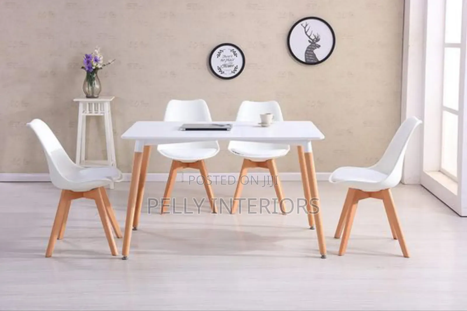 Rectangle Dinning Table and 4 Padded Chairs-White