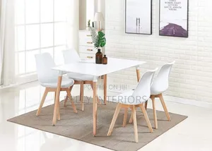 Rectangle Dinning Table and 4 Padded Chairs-White
