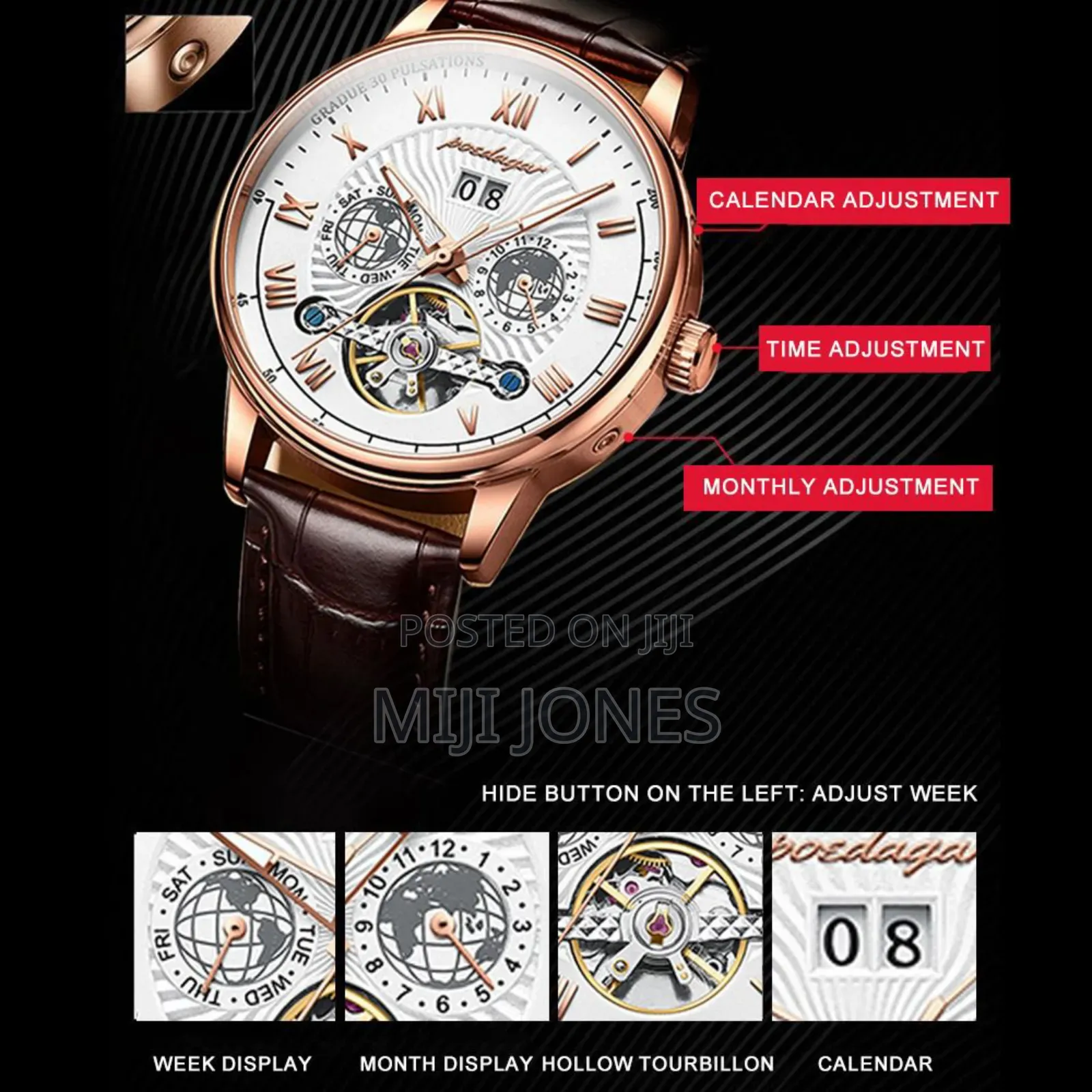 Poedagar Automatic Leather Watch