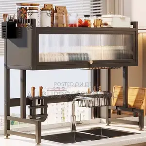 2 Tier Dish Rack Over the Sink Drainer With Cover