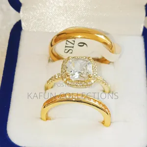 Zirconia and Steel Couple's Wedding Rings Set