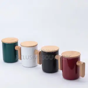 High Quality Ceramic Mug With Wooden Cover and Handle