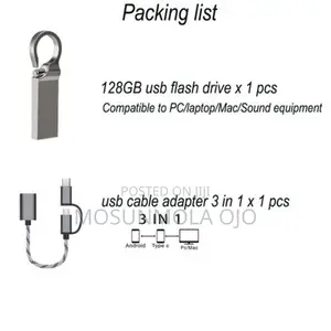 128 GB 2 in 1 Set Metal Usb Flash Drive Adapter Cable