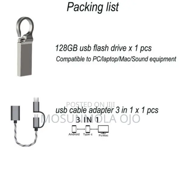 128 GB 2 in 1 Set Metal Usb Flash Drive Adapter Cable