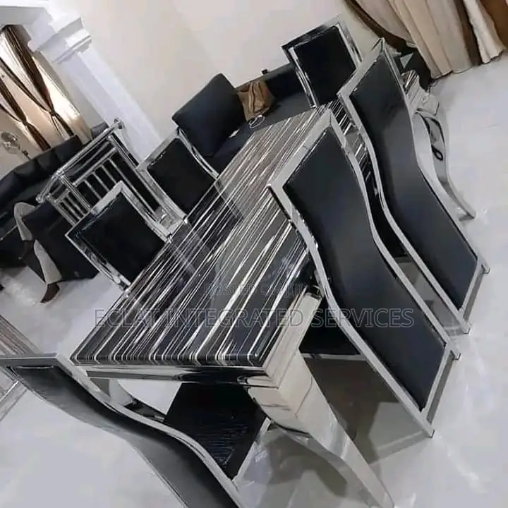 Black Color Dining Table With Six Chairs