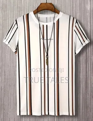 White and Brown Striped Round Neck Smart T-Shirt