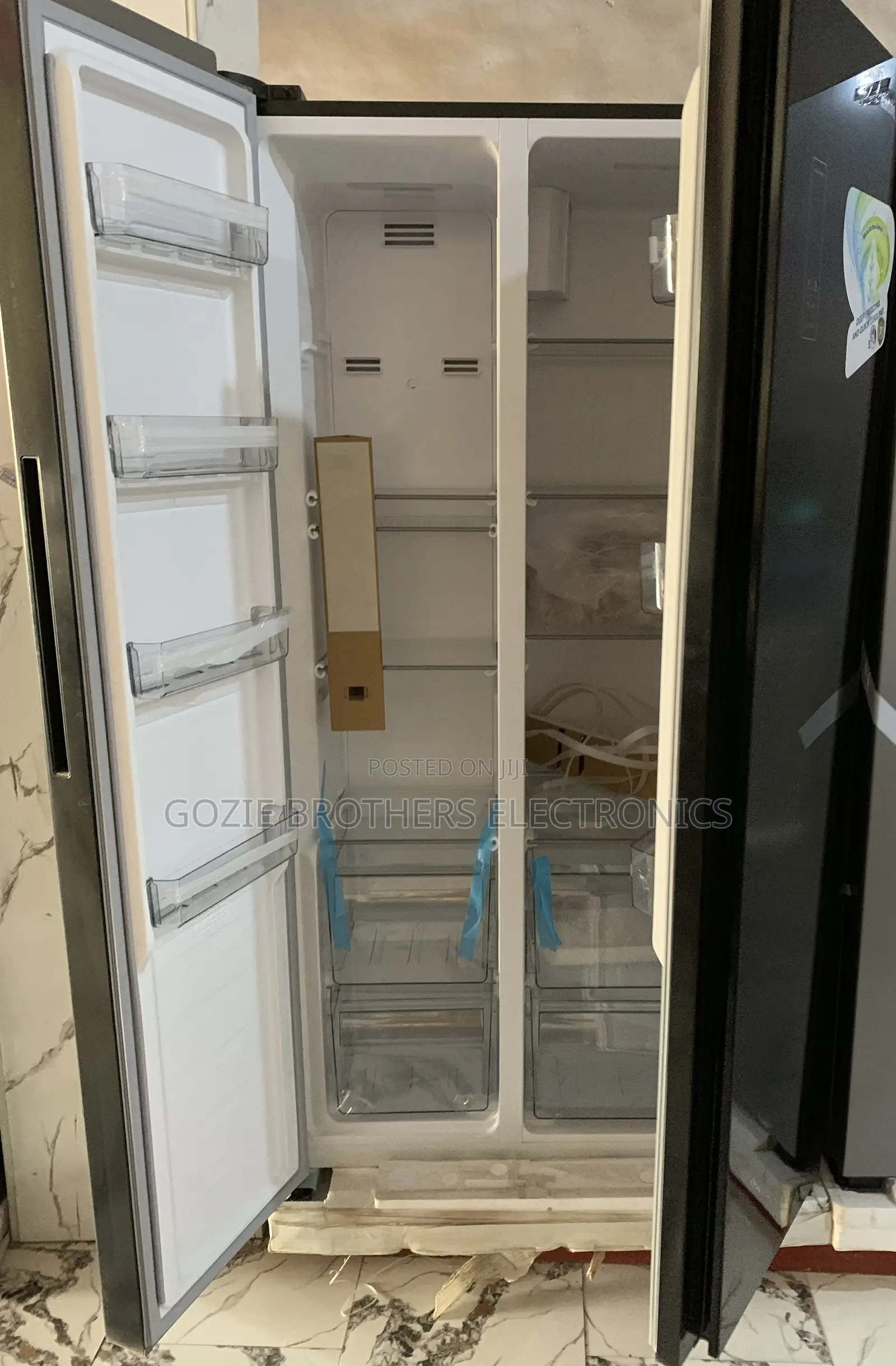 Bruhm 436liters Side by Side Refrigerator (Black With Glass)