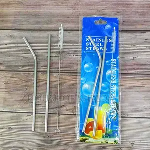 2pcs Stainless Steel Straw Set With Cleaning Brush