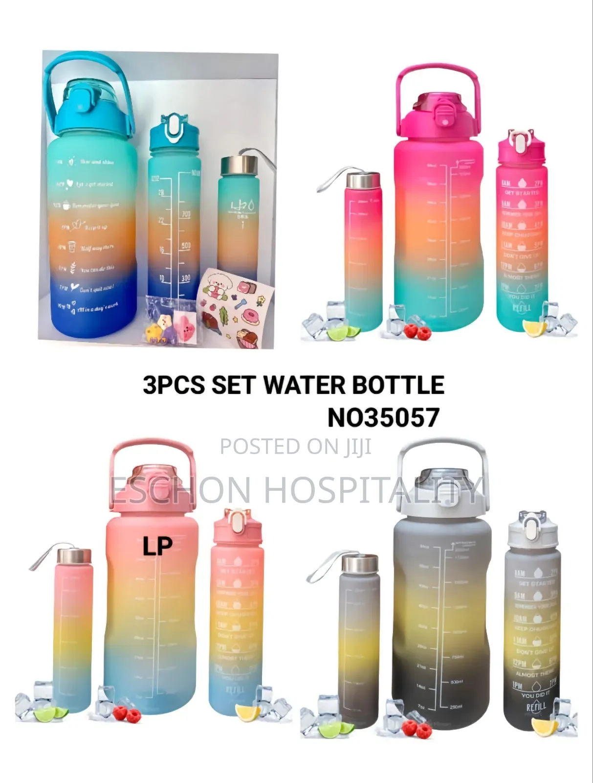 Motivational Water Bottle 3 in 1 Set With Time Marker