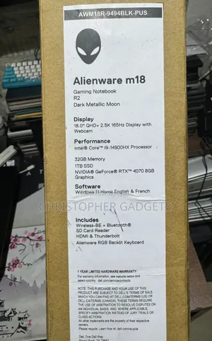 New Laptop Dell Alienware M18 R2 64GB Intel Core I9 SSD 2T