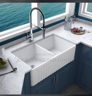 Double Bowl Ceramic Kitchen Sink White With Design