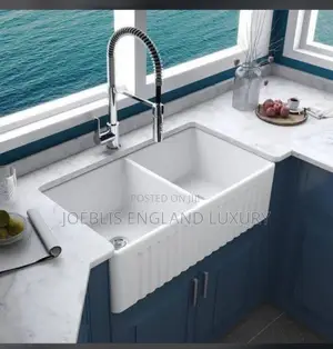 Double Bowl Ceramic Kitchen Sink White With Design