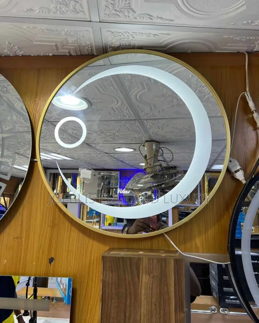 Mirror With Gold Frame And Mood Led Design