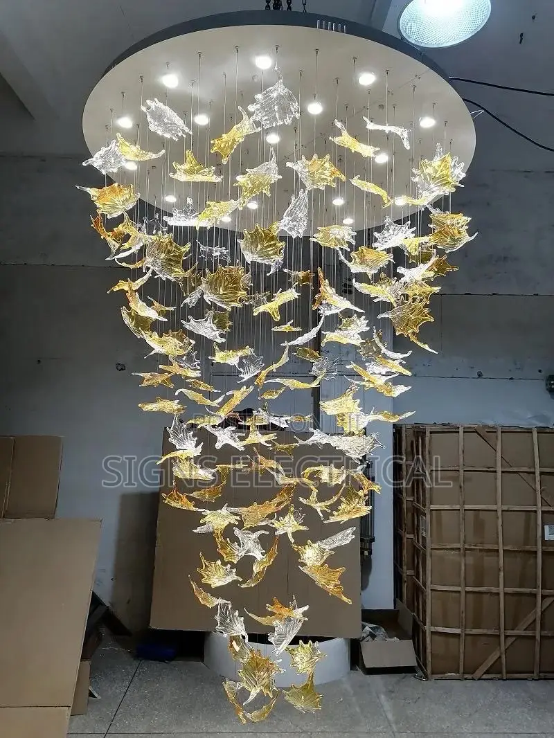 Large Project Crystal Leaf Chandelier