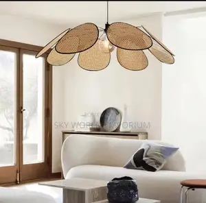 Japanese Wabi Sabi E27 Rattan Pendant Lights Chandelier