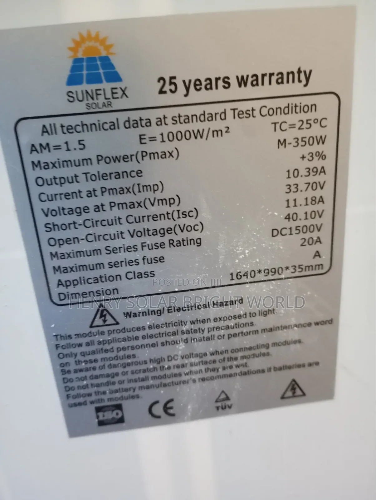 Sunflex 350w Mono Panel