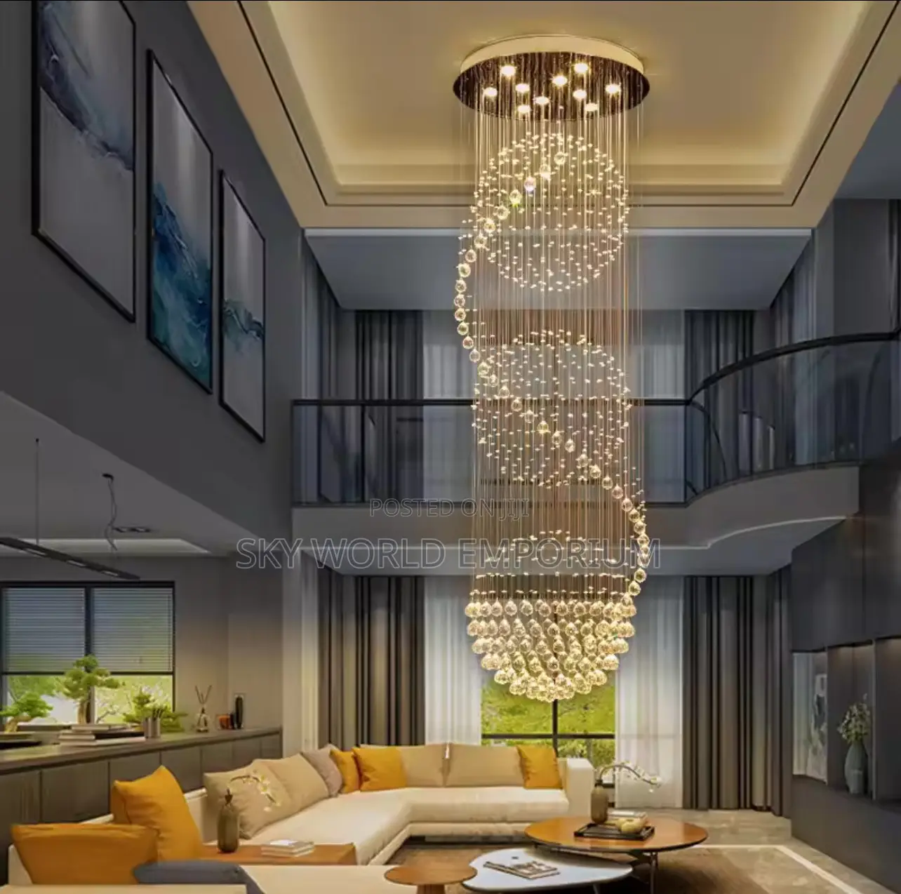 Modern Spiral LED Crystal Chandelier Staircase Hotel