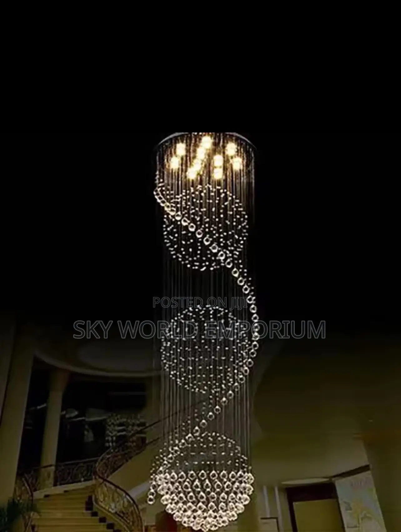 Modern Spiral LED Crystal Chandelier Staircase Hotel