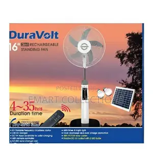 16" 3-in-1 Rechargeable Standing Fan + Solar Panel/Bulbs