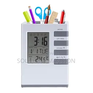 Cube Desk Digital Pen Holder With Alarm Clock