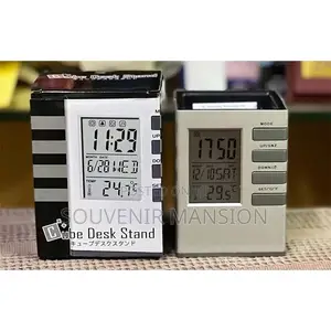 Photo - Cube Desk Digital Pen Holder With Alarm Clock