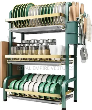 3 Layers Green And Gold Dish Drainer Rack