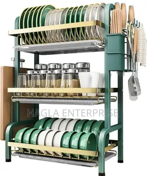 3 Layers Green And Gold Dish Drainer Rack