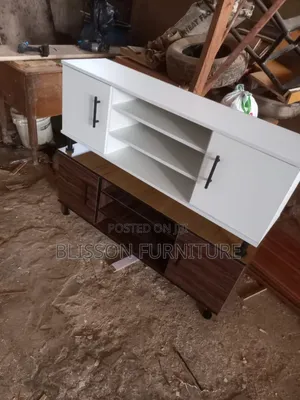 Off White With Black Handle TV Stand
