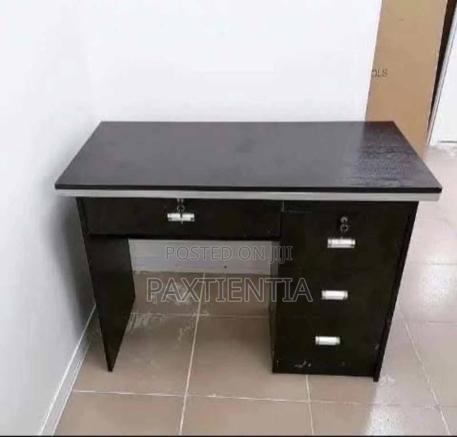 4 Feet Black Office Table With Storage Compartments