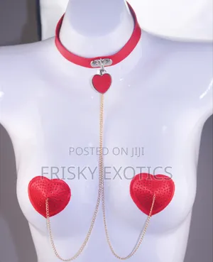 2in1 Red Collar Chained With Nipple Pastes
