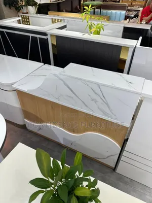White With Cherry Design Face Reception Desk