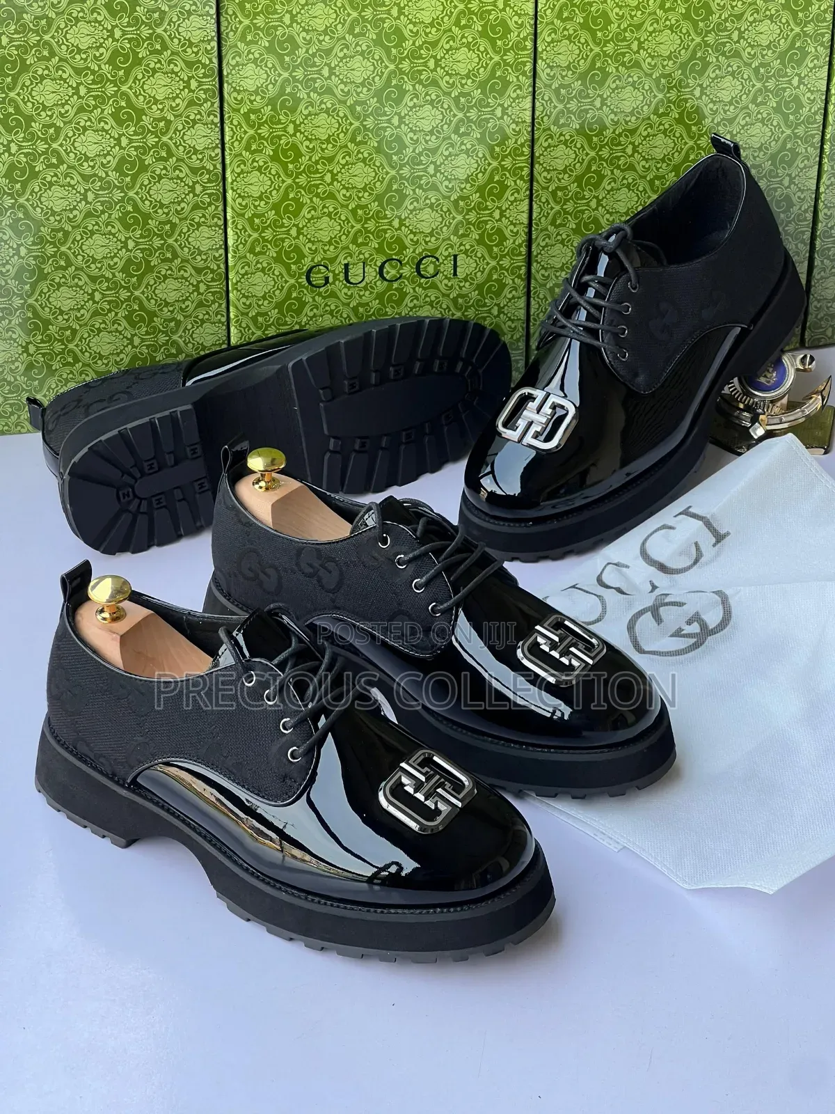Gucci Glossy/Fabric Double Sole Loafers for Men