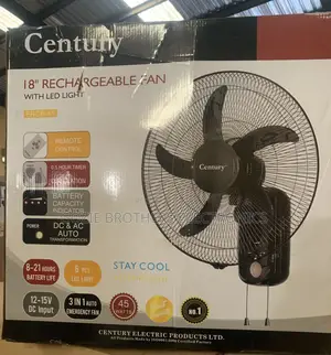 Century 18 Inches Rechargeable Wall Fan (Black Color)