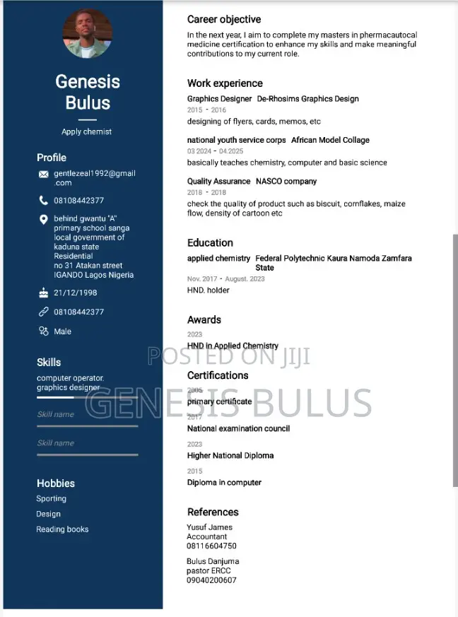 Science Laboratory Technology and Apply Chemist
