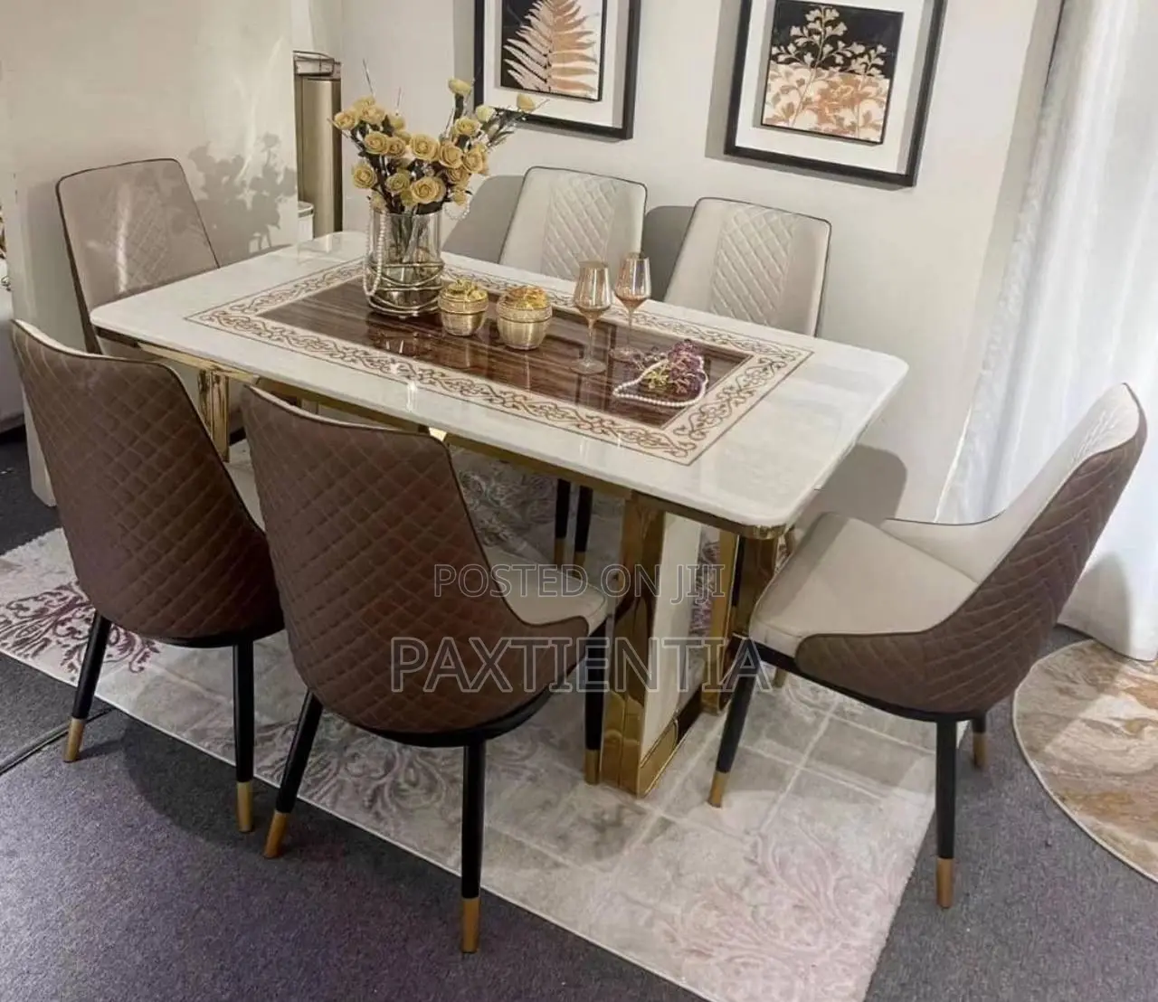 Rectangular Marble Dining Seats and Table