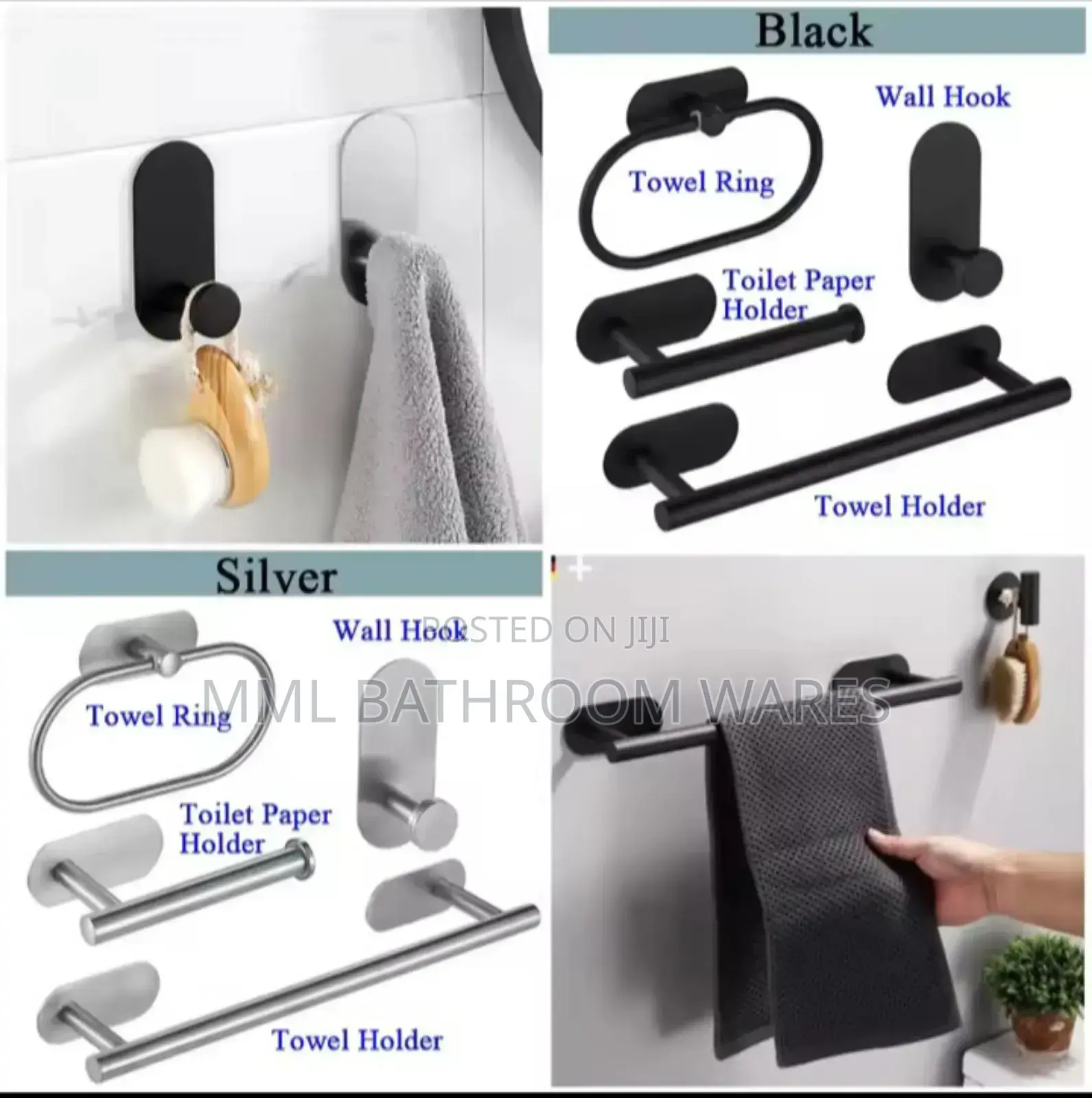 4pcs Set Black Bathroom Accessories