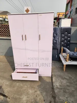 White HDF Wooden Three Door Wardrobe