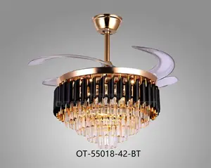 42 48 Inch Luxury Crystal Ceiling Fan Modern LED Chandelier