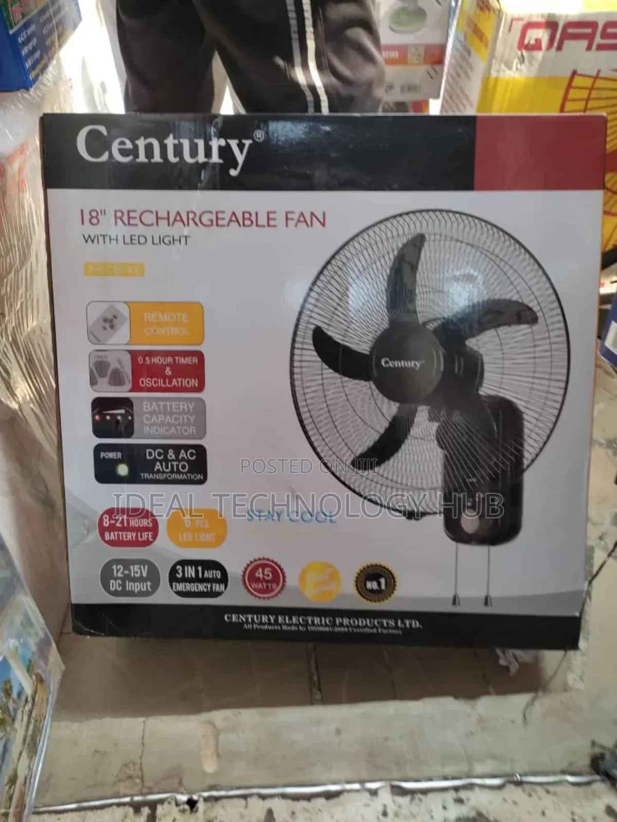 Century 18inch Rechargeable Wall Fan